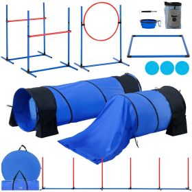 VEVOR Dog Agility Training Equipment, 7 PCS Set w/ Adjustable High Hurdles,6 Weave Poles,2 Tunnels,Jump Ring,Pause Box,Whistle,Foldable Bowl